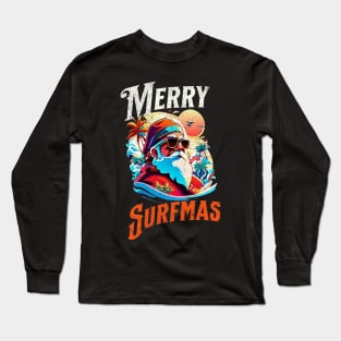 Merry Surfmas, Santa Waving, Christmas, Surf Gift, Santa Gift Long Sleeve T-Shirt